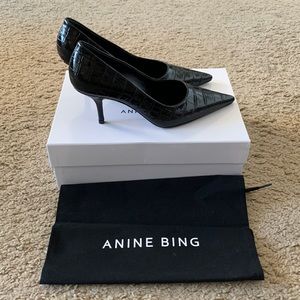 Anine Bing PERRY PUMPS - BLACK CROCO heels